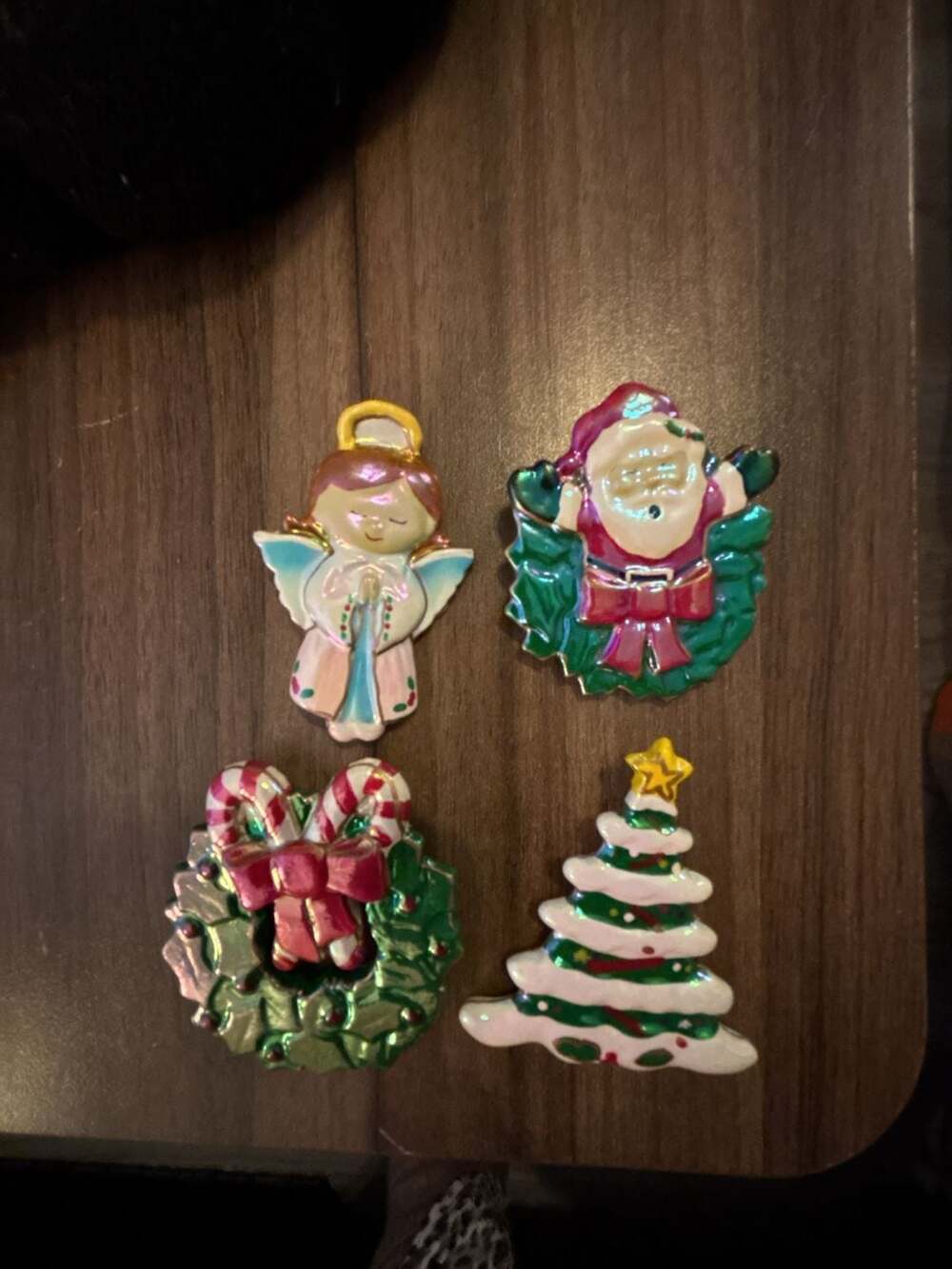 Vintage Christmas Enamel Brooch Pin Lot Set Of 4